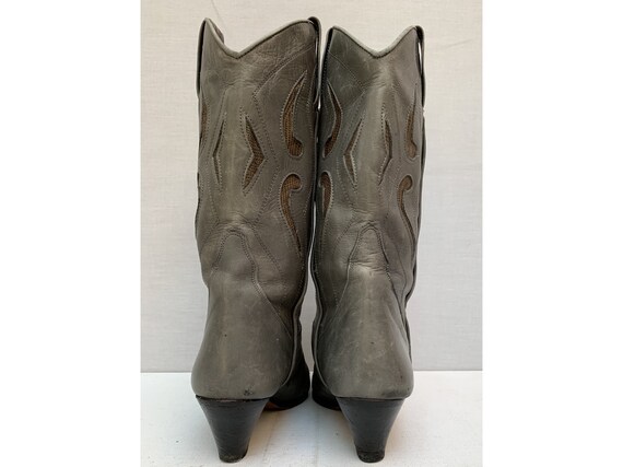 80s vintage grey leather western Boots / heeled c… - image 5