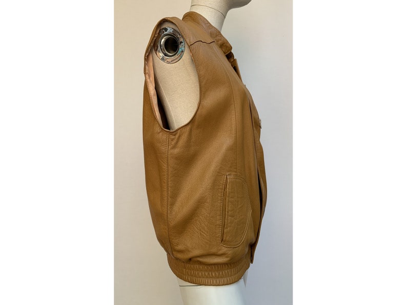 70s 80s brown leather Sleeveless JACKET leather bolero oversized