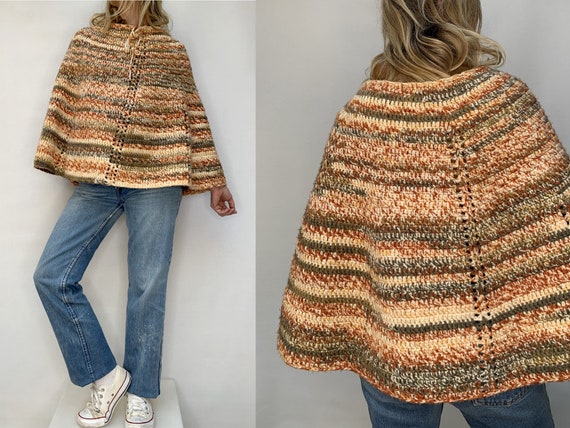 vintage wool hand knit 70s crochet PONCHO 70s wool