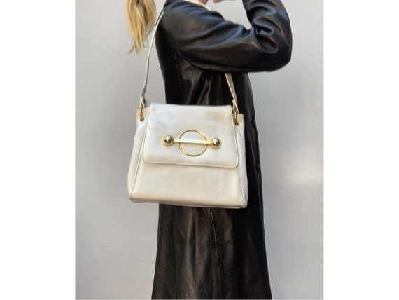 1960s vintage faux leather HANDBAG/ white vynil ha