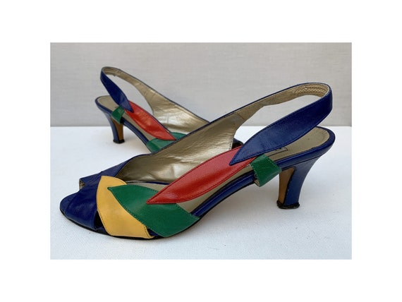 vintage 80s color Block PUMPS Shoes / color block