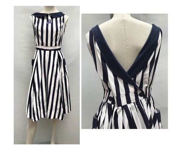 René DERHY 1980s Blue and white striped backless Y
