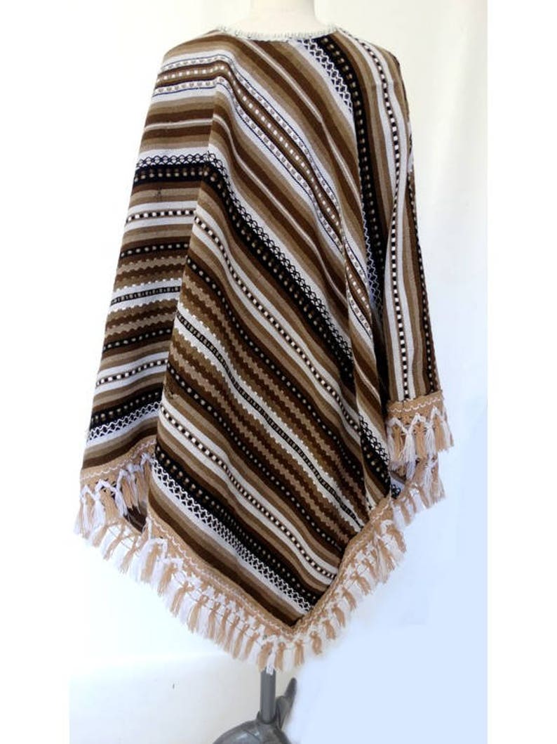 vintage 70s stripped wool fringed PONCHO Peruvian etnic poncho striped shawl wool shawl etnic poncho one size