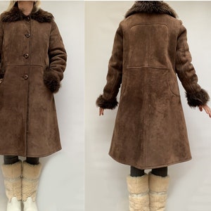 vintage 60s shearling brown a line cut fur sheepskin COAT 70s 60s fur coat Overcoat  size small