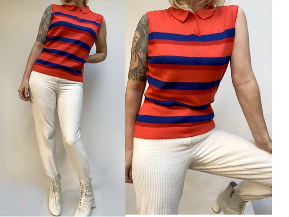 RODIER 60s wool striped VEST sleeveless sweater 60
