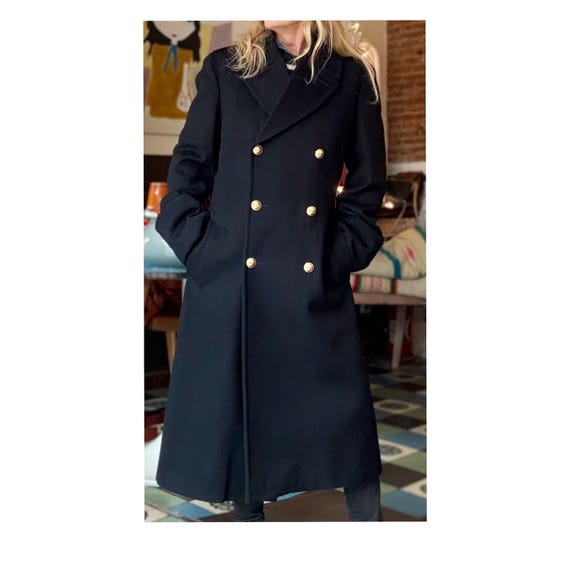 La Belle Jardinière Navy 1960 Vintage Wool Long Coat Size Man 46