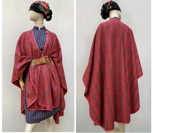 vintage 70s wool striped CAPE / wool shawl / wool