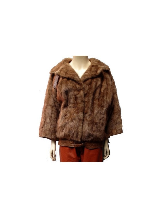 Veste En Fourrure De Vison Vintage Avec Garniture Renard - Taille S - Beige
