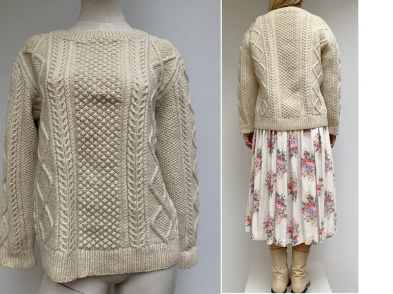 vintage Fisherman Cable knit beige wool SWEATER 70