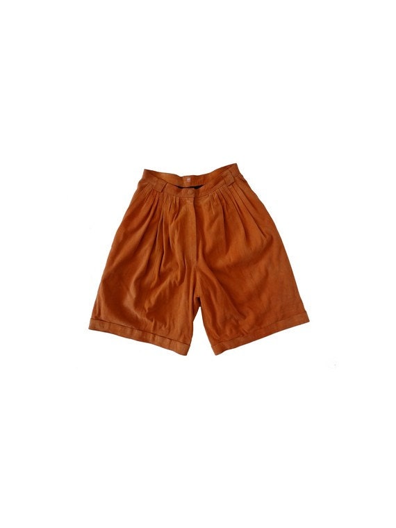 Vintage 80s SHORTS Orange Suede Leather 