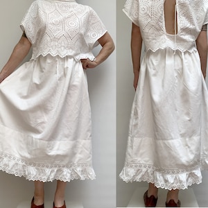 antique white cotton with lace ruffled SKIRT french antique skirt antique peasant skirt size one