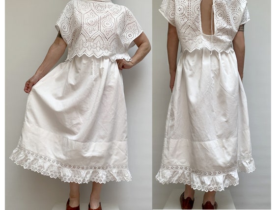 antique white cotton with lace ruffled SKIRT frenc