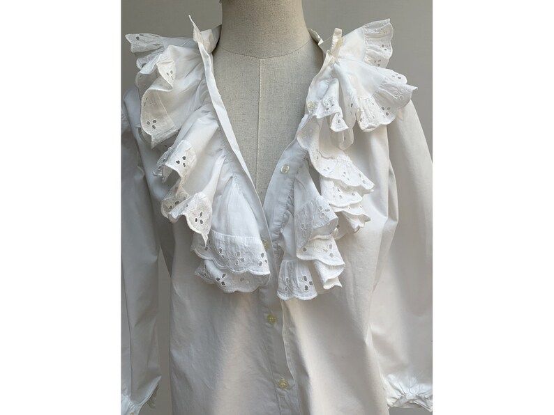 Vintage white cotton lace jabot BLOUSE New romantic 80s Etsy