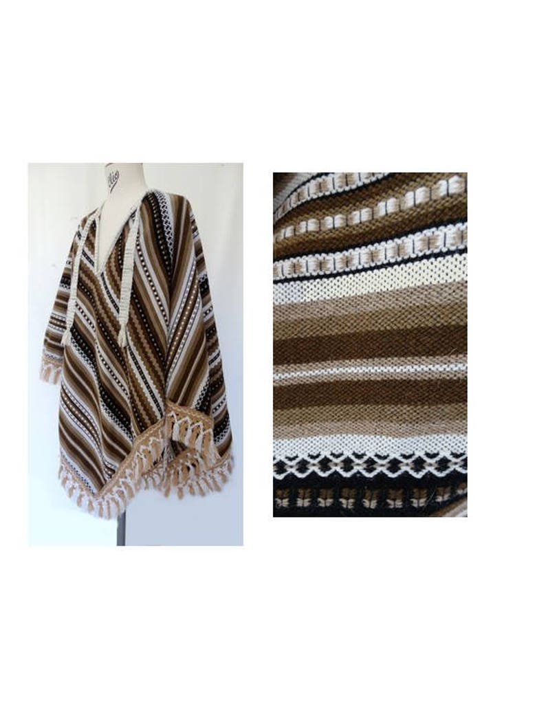 vintage 70s stripped wool fringed PONCHO Peruvian etnic poncho striped shawl wool shawl etnic poncho one size