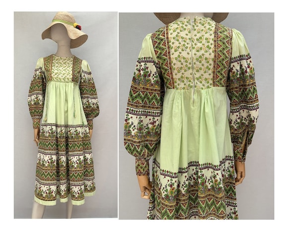 vintage indian dress //peasant DRESS // green fl