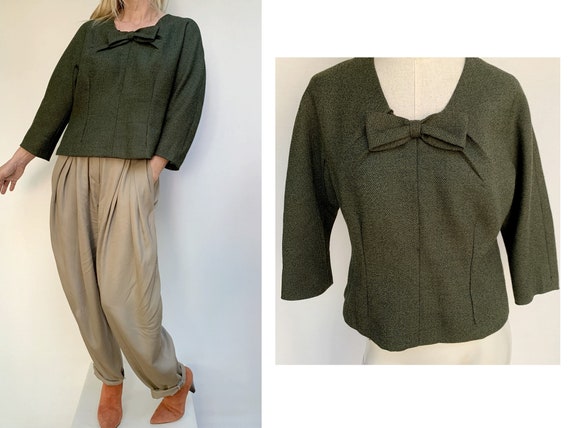 50s vintage chevron wool Knot BLOUSE 50s winter To