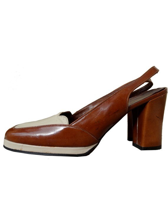 Vintage 50s slink leather PUMPS shoes // bi color PUMPS // | Etsy
