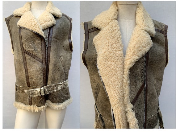 80s Shearling Aviator jacket / sleeveless shearlin