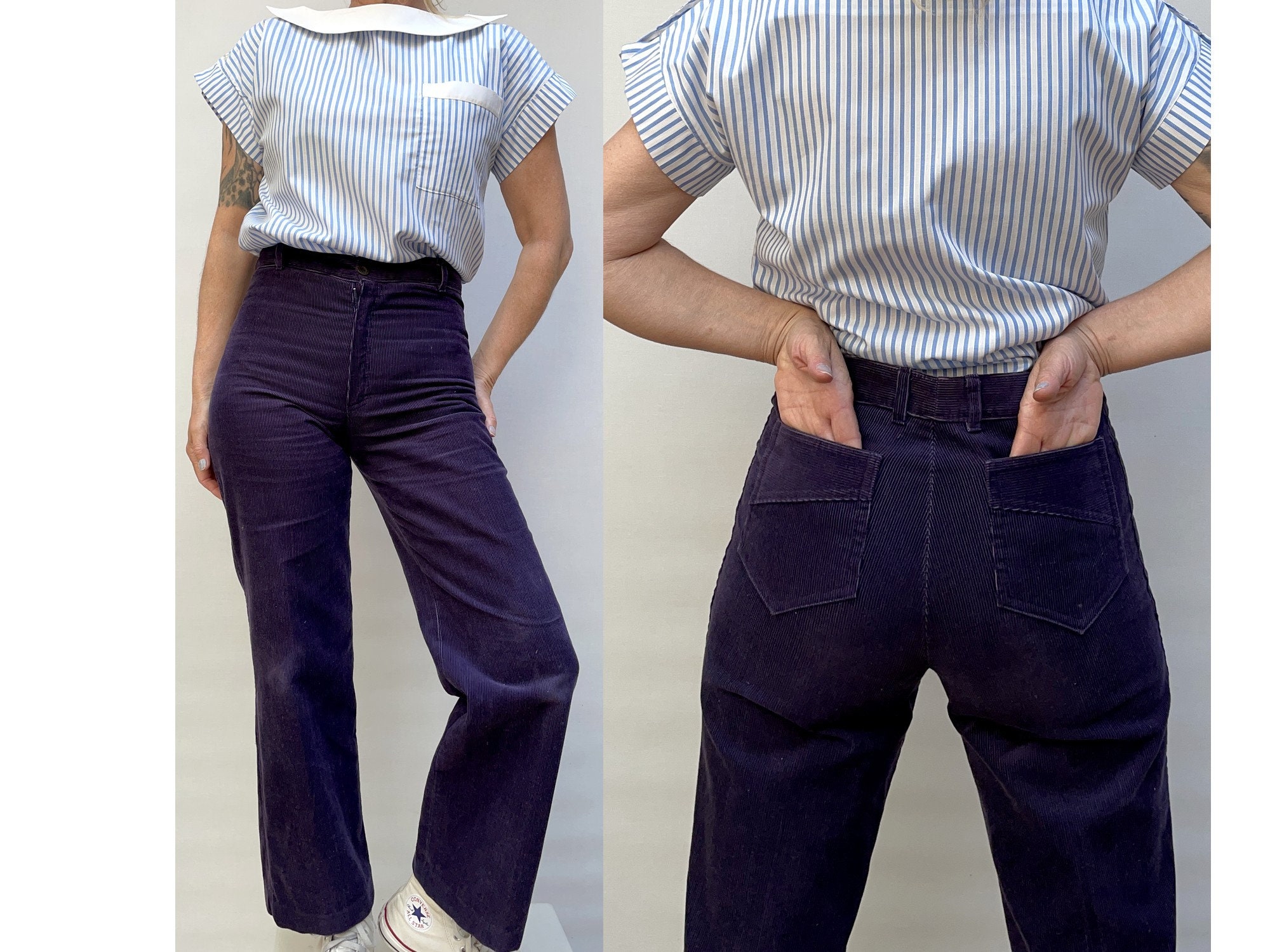 80s Purple Corduroy High Waisted PANTS 