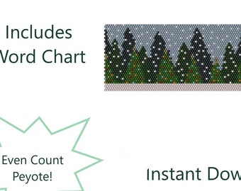 Peyote Bracelet Pattern, Winter Scene Snowy Christmas Tree Forest