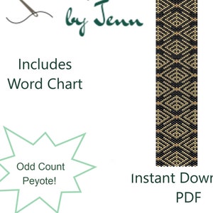Peyote Bracelet Pattern, Art Deco Gold Diamonds - Odd Count - Black and Gold