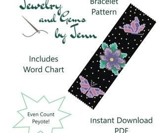 Peyote Bracelet Pattern, Stained Glass Butterlies with Flower