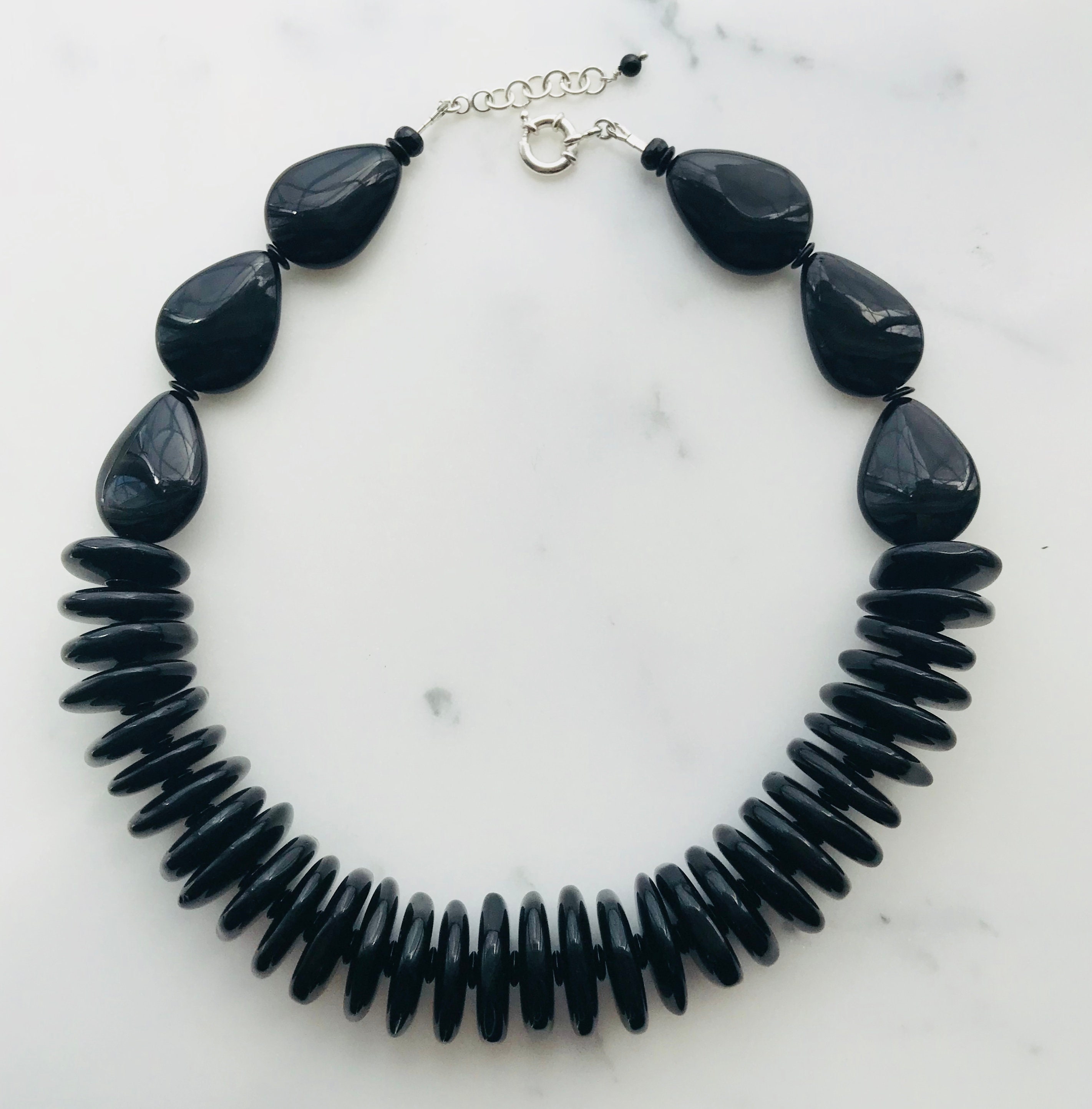 Black obsidian & black agate statement collar/necklace Etsy