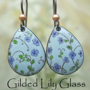 Forget Me Not Enamel Teardrop Earrings ONLY, hand-painted enamel jewelry, gardener gift, valentine gift, pendants available, boho