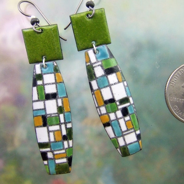 Mondrian Style Earrings Retro style Cool Mid-mod Modernist MCM Abstract Earrings Color Block Earrings Pop Art Flowers Mid Century Pendant