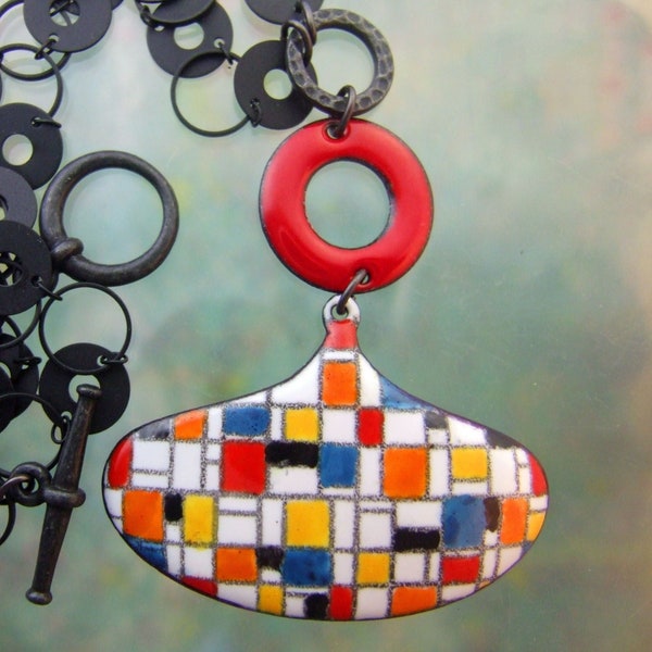 Mondrian Style Pendant ONLY, Retro style, Cool, Mid-mod, MCM, Modernist, earrings available