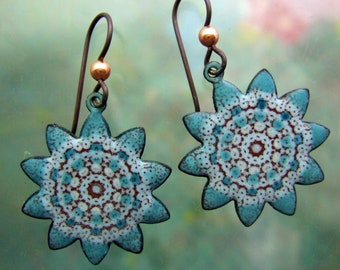 Holiday Stars Enamel Earrings, Copper Enamel Jewelry Handmade in North Carolina