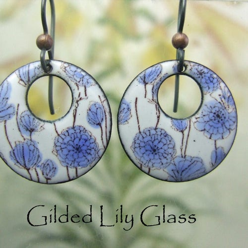 Blue Abstract Enamel Earrings Copper Enamel Jewelry Handmade Etsy