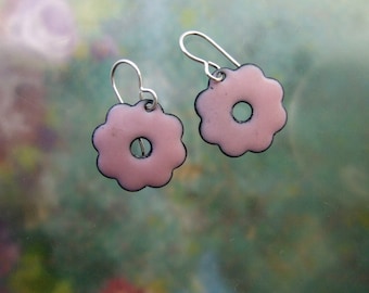 Enamel Flower Earrings: Sterling Silver Wires, Retro Style