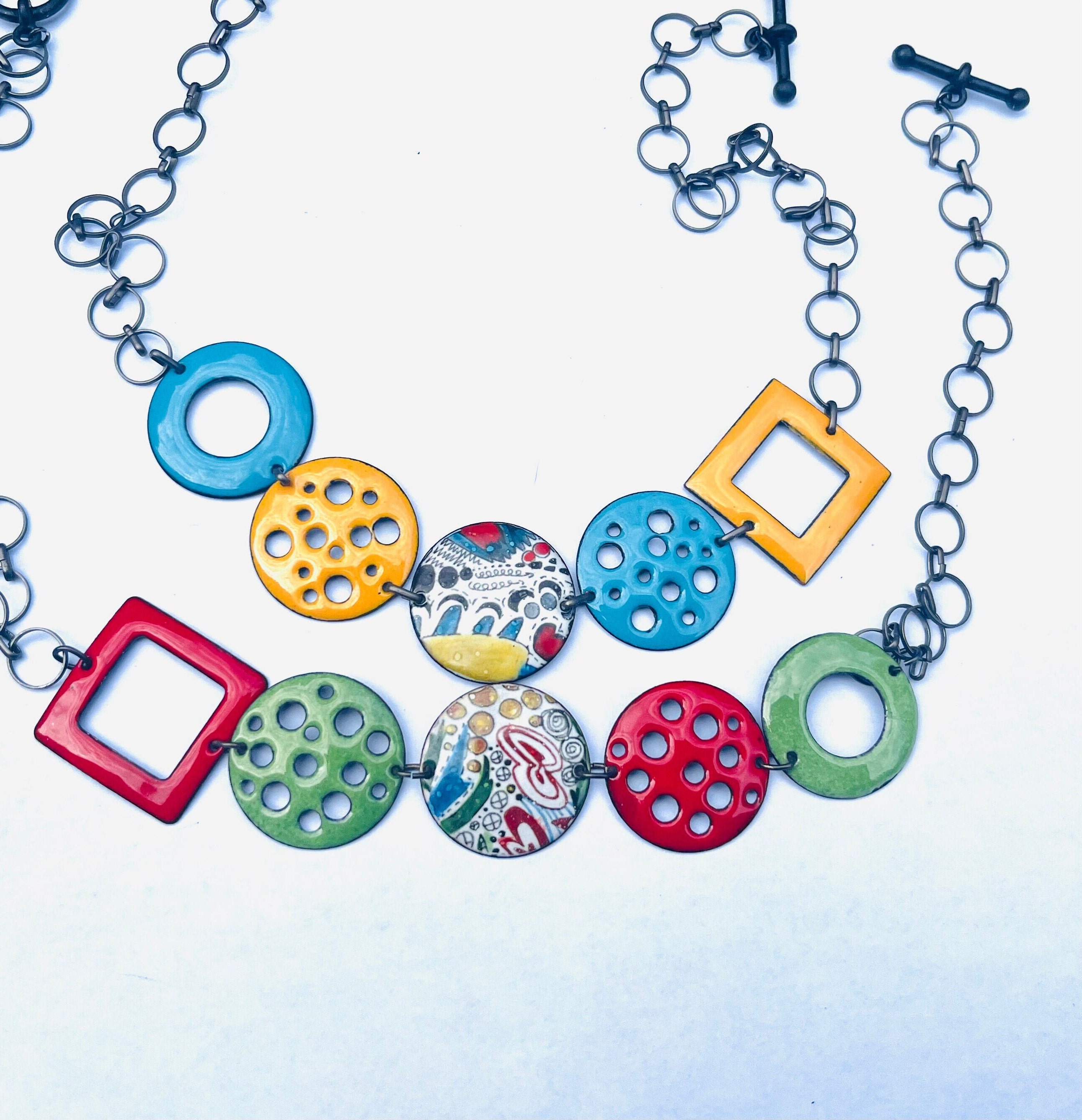 Playful Shades Geometric Enamel Necklace ONLY, brilliant