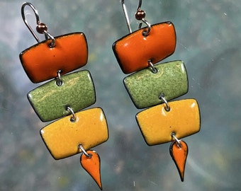 Kite Tail  Earrings,  midcentury earrings, 60s earrings, boho earrings, ethnic earrings, retro earrings, enameled copper from NC