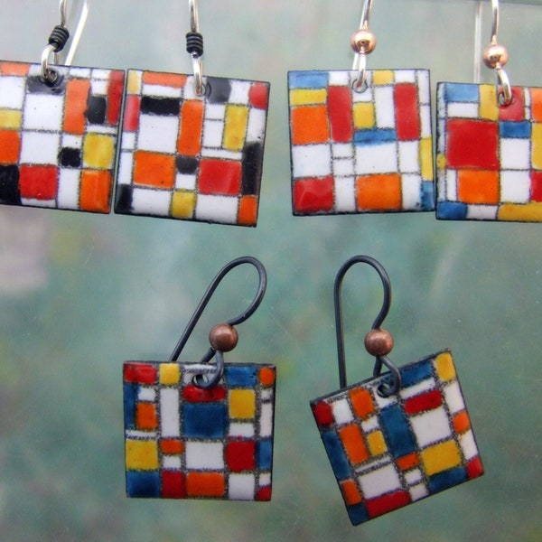 Mini Monds!, Mondrian style Earrings ONLY, Retro , Mid-mod, Modernist, MCM Abstract Earrings, Color Block Earrings, Pendants sold separately