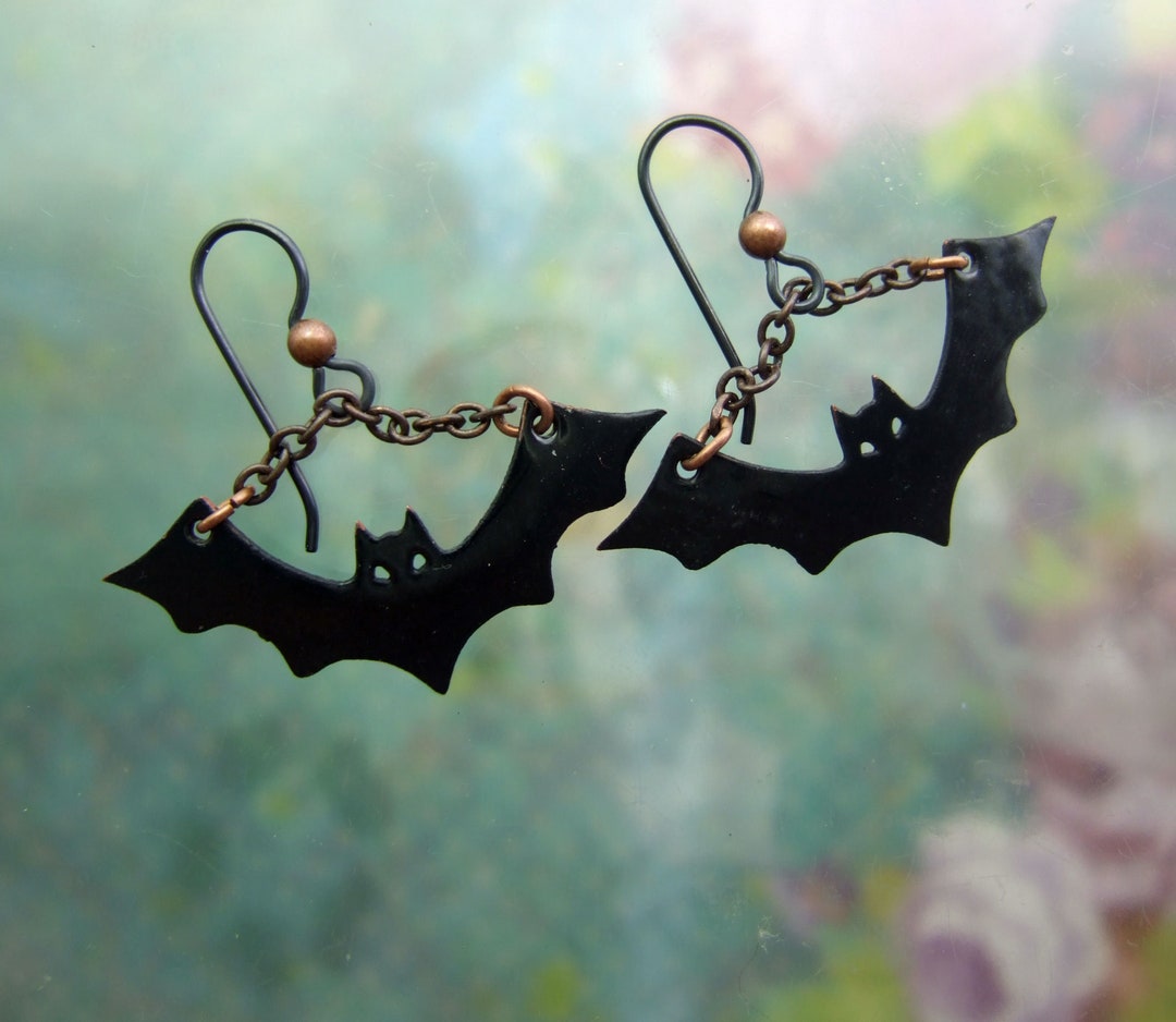 Just Batty Enamel Earrings Copper Enamel Jewelry Handmade in - Etsy