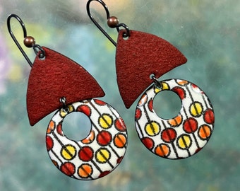 Mid-Century Modern Enamel Earrings: Geometric Color Block Sterling Silver
