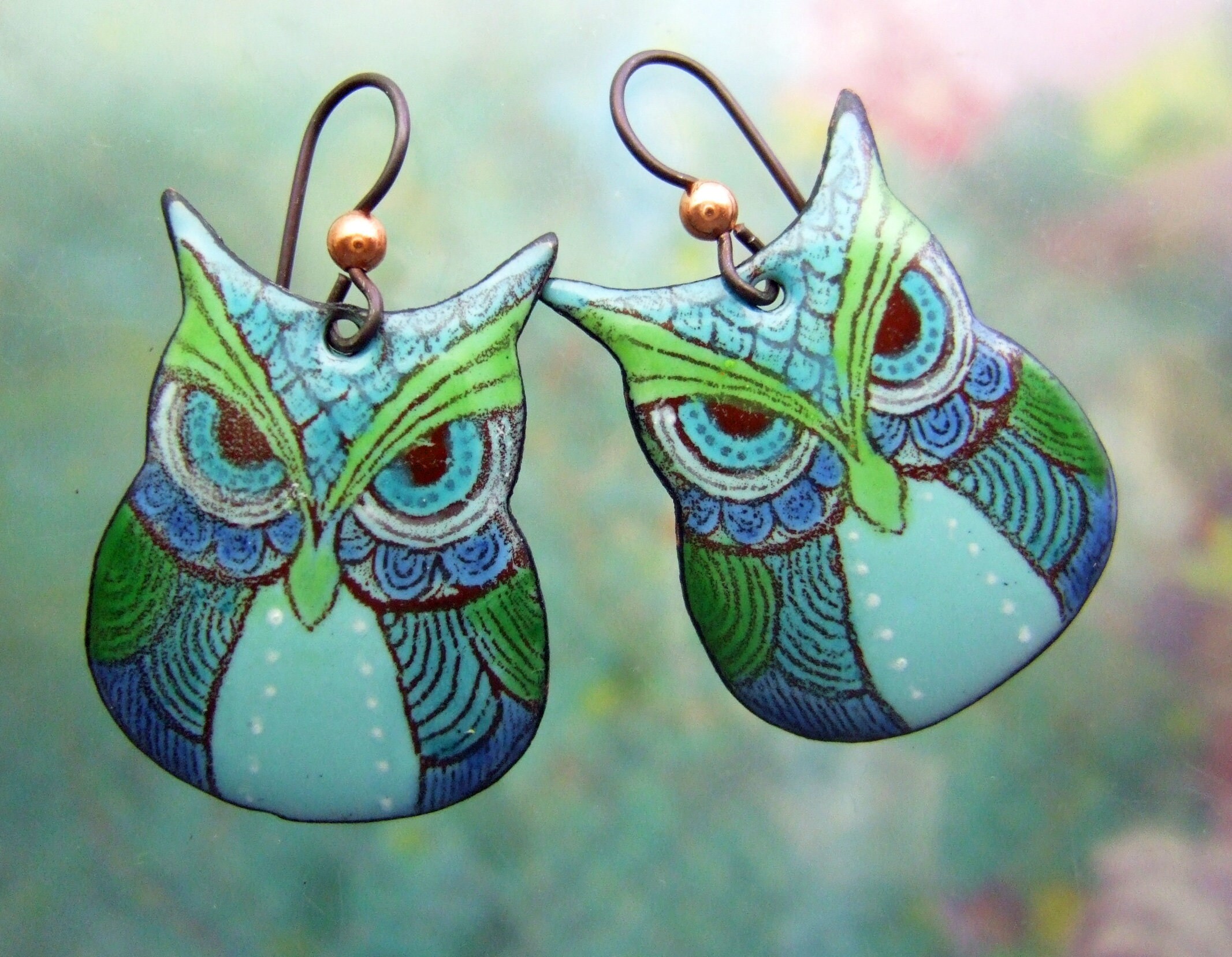 Zen Owl Earrings, Bitty Owl Earrings, Wise Owl, Enamel Owl Jewelry, bird lover gift, Nature Inspired