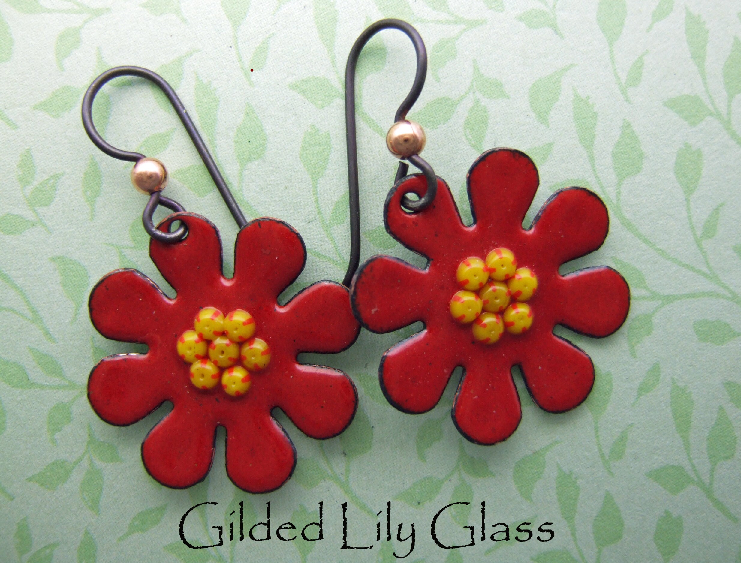 Summer Daisy Enamel Earrings Copper Enamel Jewelry Handmade Etsy