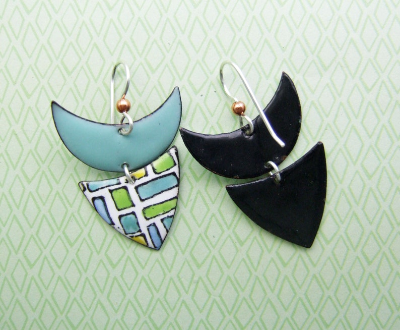 Blue Moon Pastels Enamel Earrings Copper Enamel Jewelry Etsy