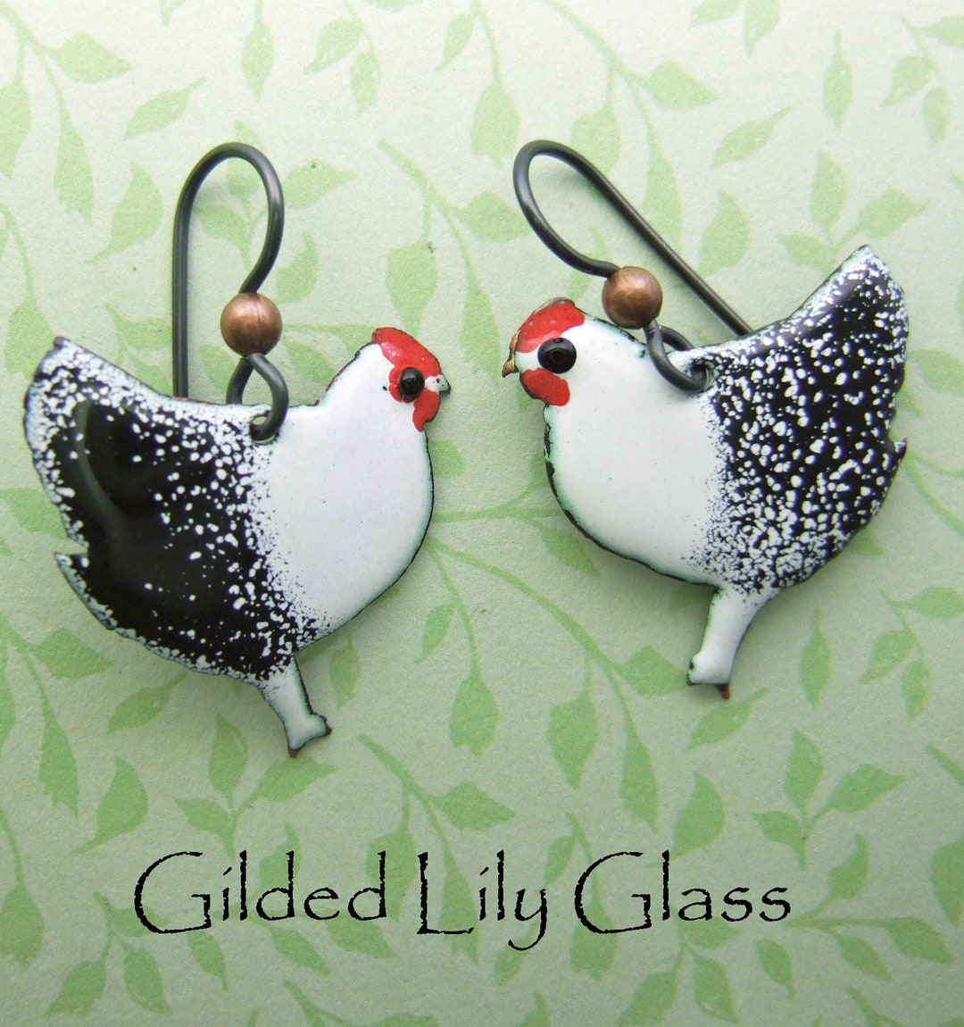Funky Chicken Earrings, Chicken Lover Earrings, Enamel Earrings