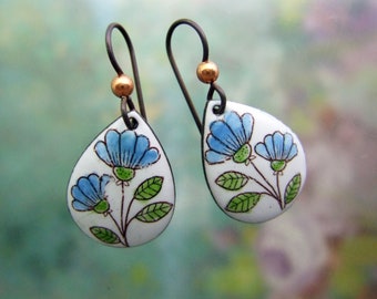 Hand-Painted Enamel Flower Earrings: Swedish Folk Art Jewelry