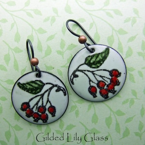 Rowan Berry Earrings, red berry earrings, nature inspired jewelry, holiday earrings, flower earrings, enamel earrings handmade in NC
