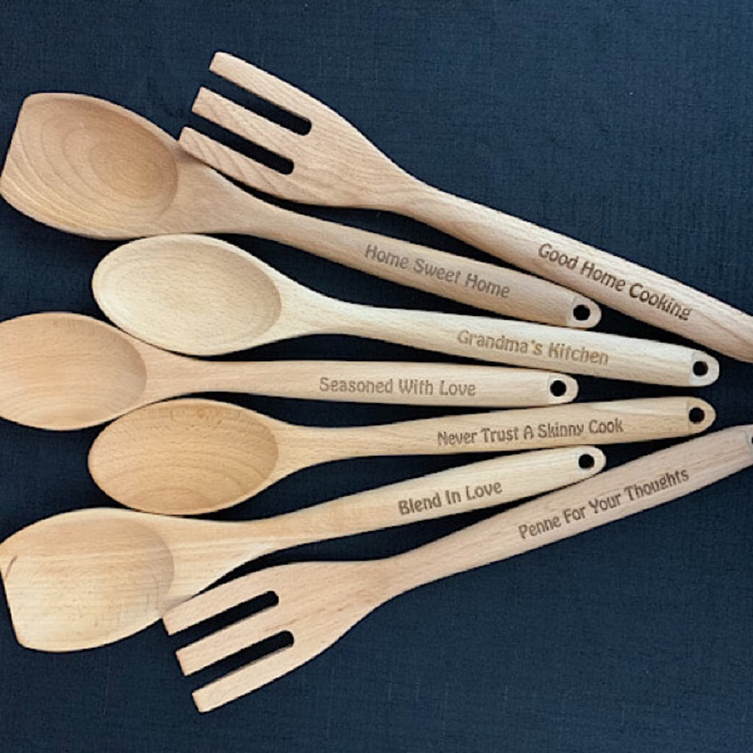 Custom Engraved Wooden Spoon, Fork, or Flat Spoon - Etsy