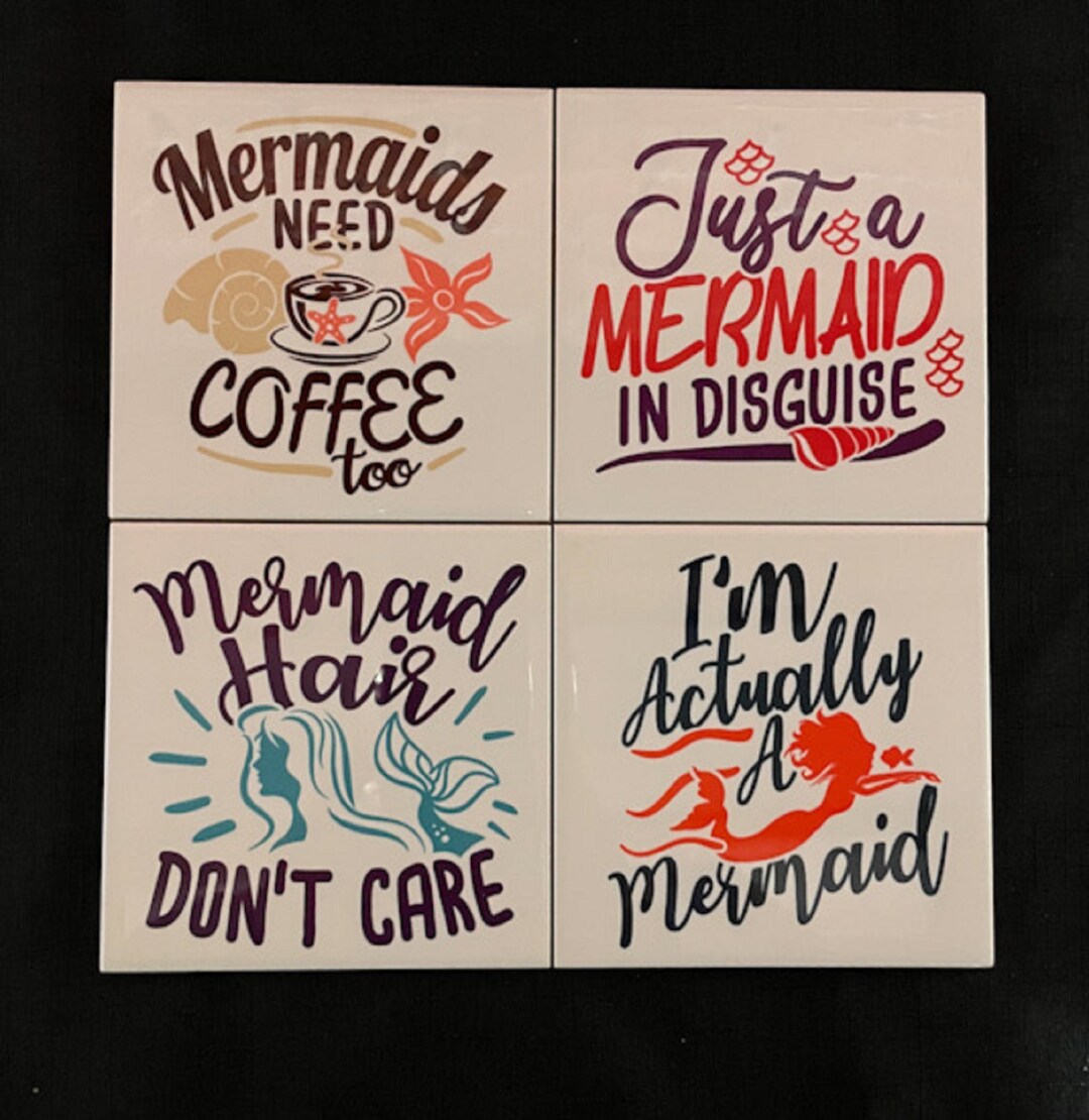 Ceramic Mermaid Coasters 4.25 X 4.25 Etsy