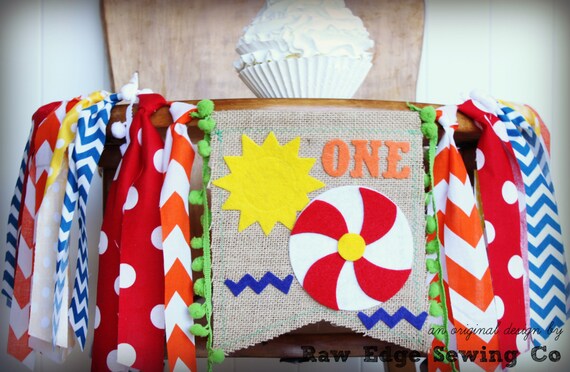 Beach Ball Birthday Highchair High Chair Banner Pool Party