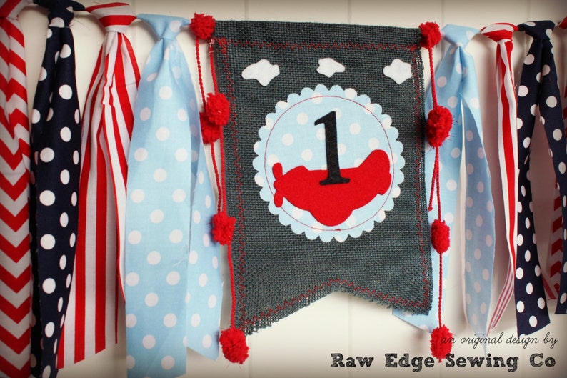 Airplane Birthday Banner Highchair High Chair Vintage Biplane Up Up And Away Red White Blue First One Party Cake Smash Time Flies Photo Prop