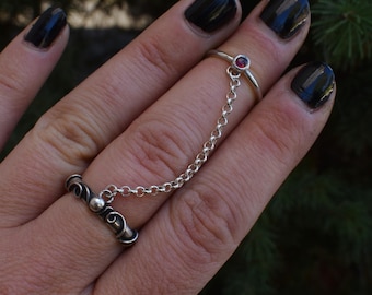 chain ring with garnet size: 7US