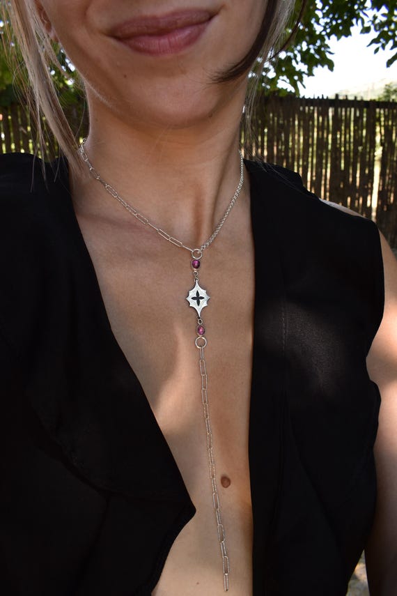 long lariat necklace with tourmaline